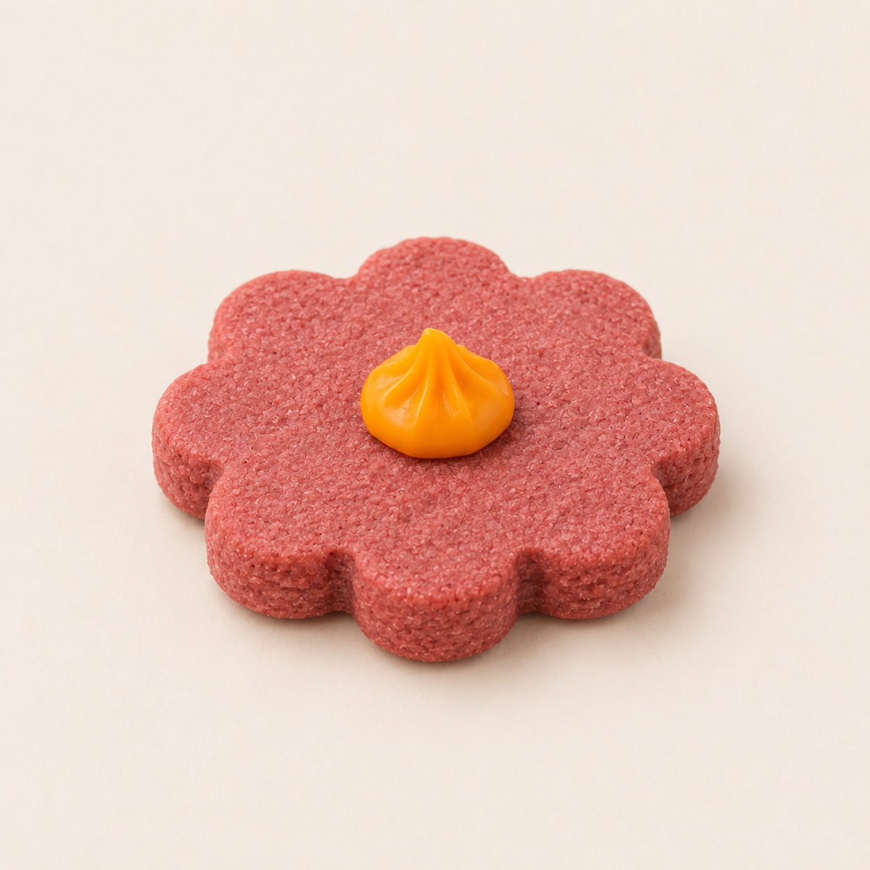 Pink beet flower dog cookies with yellow centers