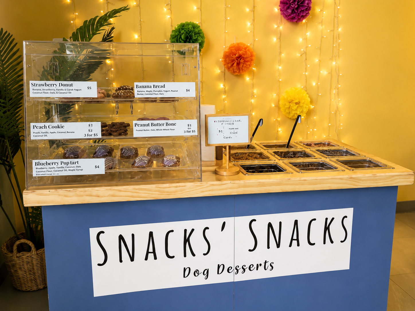 The Snacks’ Snacks dog dessert cart stocked with treats